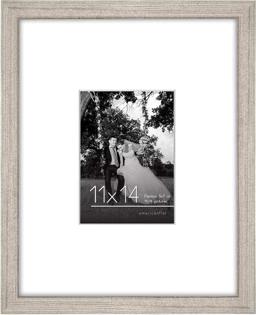Americanflat 11x14 Picture Frame with Shatter-Resistant Glass - Use as 5x7 Frame with Mat or Display 11x14 Photo Without Mat - Signature Collection - Picture Frames for Wall Display - Driftwood