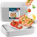 100 Pack 14 Inch Heavy Duty Disposable Food Trays Compostable Large Paper Plates Tray Set Natural Material Biodegradable for Party Serving Crawfish Lobster Crab BBQ Holiday Feast Seafood Supplies