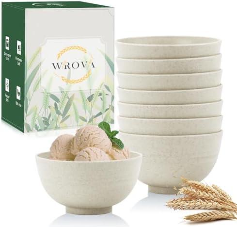 Wrova Wheat Straw Dessert Bowls 10Oz Set Of 7 - Unbreakable Snack Bowls For Kids - Mini Bowls For Ice Cream,Snack And Fruits - Microwave & Dishwasher Safe Appetizer Bowl Sets - Beige