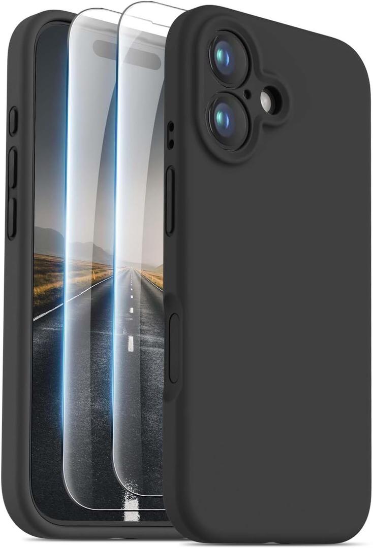 OTOFLY Compatible with iPhone 16 Case, Compatible with MagSafe, Shockproof Magnetic Silicone Case for iPhone 16,[Military Grade Protection] [2 Pack Screen Protectors], Black
