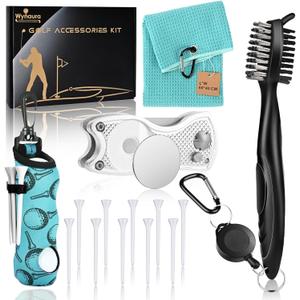 15PCS Golf Accessories Kit - Include Golf Club Cleaner Brush with Groove Cleaner Tool, Golf Ball Bag, Divot Tool with Magnetic Ball Marker, Towel, Golf Tees, Golf Gift for Men/Women (Mint Green)