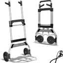 Folding Hand Truck Dolly Cart,340LB Capacity Portable Aluminum Dolly Cart with Telescoping Handle and 7 Inch Rubber Wheels for Moving, Shopping, Travel, Office Use