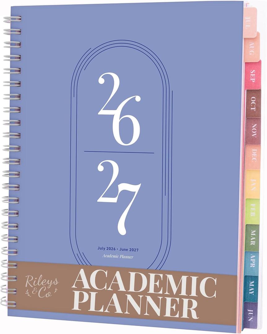 3 x Rileys Academic Planner 2026-2027, Daily, Weekly & Monthly Planner, July 2026 - June 2027, Student Notes Pages, Twin-Wire Binding, Weekly Agenda for School & Work (8 x 6-Inches, Blue)