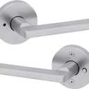 Kwikset Halifax Interior Privacy Door Handle with Lock, Round Lever for Bathroom and Bedroom, Satin Chrome Reversible Keyless Push Button Lock Door Lever, with Microban Protection (1 Pack)