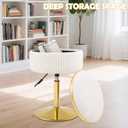 Adjustable Vanity Stool with Storage, 360 Swivel Makeup Stool Chair Small Velvet Round Ottoman with Gold Base for Bedroom (Beige), 23.6 inches x 13.1 inches
