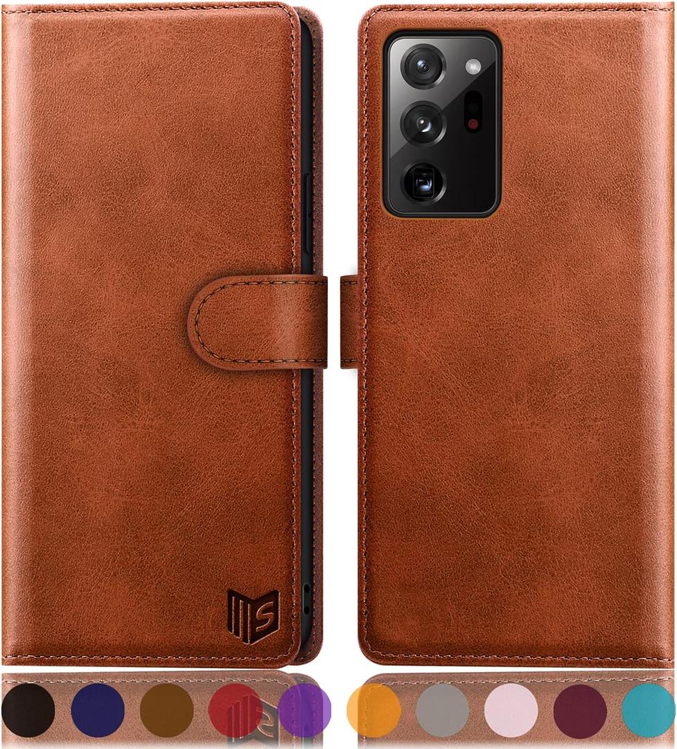 SUANPOT Galaxy Note 20 Ultra 5G Wallet Case - RFID Blocking Leather, Card Holder, Flip Folio, Light Brown
