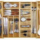 MH MYLUNE HOME Large Bamboo Expandable Drawer Organizer, 16-30 Inches Wide, Rustic Kitchen Drawer Organizer for Utensils, Silverware Holder, Adjustable Cutlery Tray, Junk Drawer Organizer 