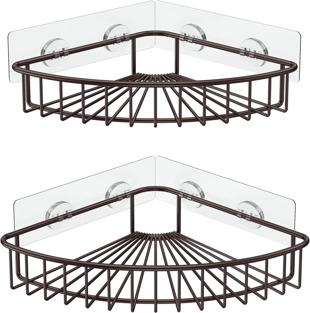 SMARTAKE 2-Pack Corner Shower Caddy, SUS304 Stainless Steel, Wall Mounted Bathroom Shelf with Adhesive, Storage Organizer for Toilet, Dorm and Kitchen (Bronze) (8.7 X 8.7 X 2.0 Inches)