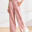 Haloumoning Girls Wide Leg Track Pants Kids Baggy Striped Parachute Pants Athletic Joggers with Pockets 5-14Y (Pink)