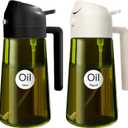 YARRAMATE 16oz/470ml 2PCS Light Blockage Dark Oil Sprayer for Cooking, 2 in 1 Olive Oil Dispenser Bottle for Kitchen, Green Glass Oil Bottle, Food-Grade Oil Mister for Air Fryer, BBQ (Black & White)