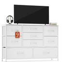 Furnulem Dresser for Bedroom with 9 Fabric Drawers for 55'' Long TV Stand Entertainment Center & Chests of Drawers, Wide Dresser Storage for Living Room, Dorm, Entryway, Sturdy Metal Frame, White