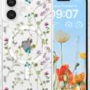 RALEAVO for iPhone 17 Case Compatible with MagSafe Clear Floral Cover with Flower Branch Pattern for Girls Women Slim Cute Hard Back Shockproof Phone Case for iPhone 17,Transparent