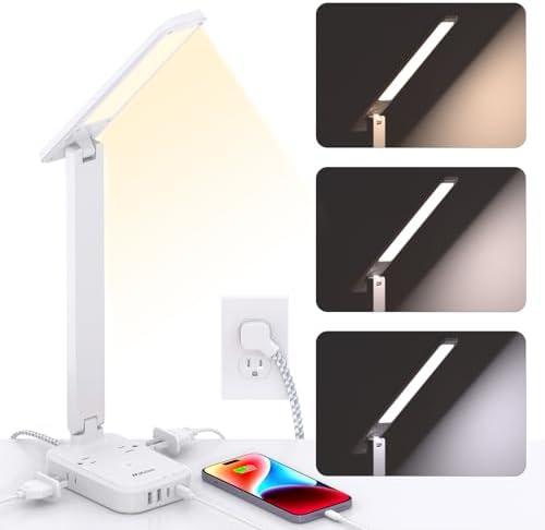 Power Strip with LED Desk Lamp, PD 30W Touch Desk Lamps, 4 Outlets 4 USB Ports(2 USB C) Small Desk Lamp 5FT Extension Cord Table Lamp for Home Office College Dorm Room Essentials Bedroom Bedside Study