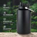 1 Gallon Water Bottle Insulated Stainless Steel Keeps Ice 48Hr, Large Water Gallon Jug Wide Mouth Leakproof Vacuum for Gym, Camping, & Construction Black (2 Packs)
