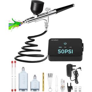Airbrush Kit with Air Compressor, Intuitive 50 PSI High Pressure Air Brush with 0.2/0.3/0.5mm Nozzles & Cleaning Sets, Perfect for Modeling, Painting, Nails, Makeup, Cake Decorating (Black)