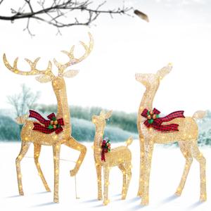 Large Reindeer Xmas Decoration Family Set - 3-Piece 3D Outdoor Christmas Reindeer Decorations, Gold Yellow Lighted Christmas Deer with 210 LED Lights Large Reindeer Xmas Decoration Family Set - 3-Piece 3D Outdoor Christmas Reindeer Decorations, Gold Yellow Lighted Christmas Deer with 210 LED Lights