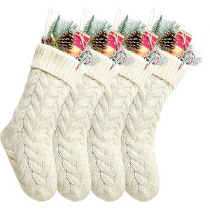 Kunyida Pack 4,18" Unique Ivory White Knit Christmas Stockings Style3