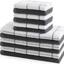 QAJ 12 Pack Kitchen Towels and Dishcloths Set, 100% Cotton Soft and Absorbent Kitchen Towels 16 x 25 inches & 13 x 13inches Dishcloths (Dark Gray)