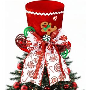 Gingerbread Christmas Tree Topper 4.7 Inch Mini Red Top Hat Tree Topper with Bow Red White Peppermint Cane Candy Gingerbread Man Christmas Decorations for Home Winter Holiday Party Decor