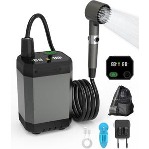 Portable Shower for Camping - 6000mAh Rechargeable Outdoor Camp Shower Pump with IPX8 Waterproof, LED Display & 4 Spray Modes for Travel, Pet, Car Wash