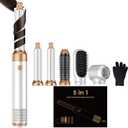 5 in 1 Hair Dryer Brush Set,Professional Negative Ionic Hot Air Styler, Air Curling Wrap Styler,Detachable Blow Dryer Brush With Auto Wrap Curlers,Hair Styling Tools For Straight/Curl/Drying/Smoothing (White)