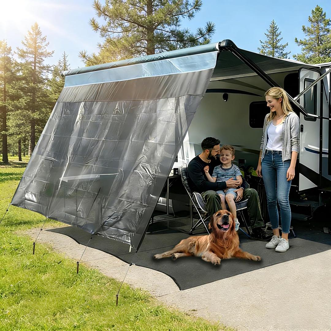 RV Awning Sun Shade Screen with Zipper 8'X9'3" Fit for 10' Awning | Mesh Oxford RV Awning Shade Motorhome Camping,Universal Trailer RV Shade Screen for Awning with Kits,Improve Shadow Privacy