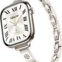 Missair Slim Bands Compatible with Apple Watch 38mm 40mm 41mm 42mm 44mm 45mm 46mm 49mm for Women, Thin Bracelet Dressy Designer Stainless Steel Metal Strap for iWatch Series 11 10 9 8 7 6 5 4 SE Ultra (Starlight)