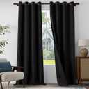 100% Blackout Linen Textured Curtains 108 Inch Length 2 Panels Set for Living Room, Bedroom, Light Weight Curtains with Grommets Top, Full Blackout Curtains Privacy Protection, Black, 52" W x 108" L