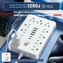 JouleLoom 20 FT Flat Plug Surge Protector Power Strip,11 Multiple AC Outlets with 6 USB Ports (2 USB C), 20 Feet Extension Cord, 1250W/10A, One Touch Switch Button, White