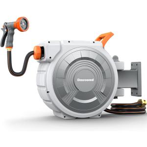 Retractable Garden Hose Reel, 1/2 Inch x 85 ft Wall Mounted, Heavy Duty Garden Hose Reel with 9 Patterns Nozzle, Any Length Lock, Upgraded Slow Return System and 180°Swivel Bracket (1/2" 85FT)