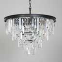 24'' Modern Crystal Chandelier, Black Round Ceiling Light with Clear Prisms, Luxury Flush Mount Lighting Fixture for Dining Room Bedroom Foyer