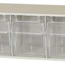Akro-Mils TiltView Plastic Storage Cabinet with 5 Tilt Out Bins, Horizontal Plastic Parts Organizer, Teacher Toolbox, and Office Supply Organizer, 23-5/8" W x 6-1/2" H x 5-5/8" D, Stone