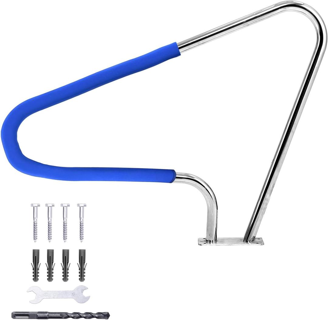 Pool Handrail 48"x 36", Rustproof Pool Handrail for Swimming Pool 370LBS Load Capacity, 304 Stainless Steel with Blue Grip Cover & Accessories