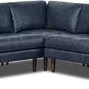 Poly & BARK Napa 98 Leather Corner Sectional Sofa Full-Grain Italian-Tanned Aniline Leather, Feather-Down Comfort, Solid Wood Frame Nightfall Blue, Nightfall Blue, 98" Corner Sectional Sofa