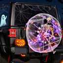 Halloween Skeleton Spare Tire Decoration Trunk or Treat Car Decorations Kit Exterior Compatible with Trailer Rv SUV, 28'' Full Body Skeleton Spider Web 33 ft LED Purple String Light