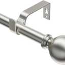 Extendable Curtain Rods 30-138 Inch, Dia 3/4" Splicing Adjustable Curtain Pole with 44mm Metal Ball Finials for Eyelet Curtains, Drapery Rods for Bedroom, Living room, Office (Satin Nickel)
