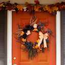 LinTimes Halloween Wreaths for Front Door, 26Inch Ghost Wreath with Ribbon Black Rose Maple Berries Feather for Indoor Outdoor Wall Window Front Door Porch Mantle Halloween Decoration