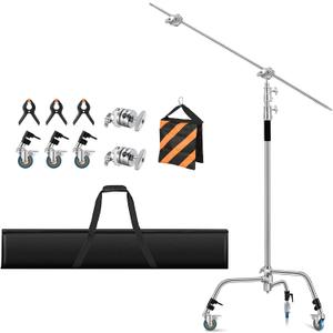 Heavy Duty C Stand 11.3ft/345cm Light Stand with 4.2ft/128cm Boom Arm Wheels Sturdy Stainless Steel Century Stand for Photography Studio Video Reflector, Umbrella, Softbox and Monolight