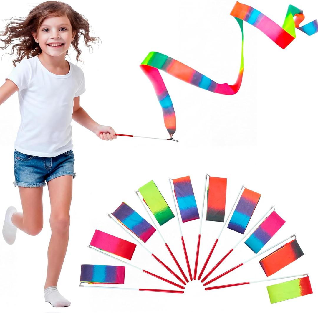 JOYIN 10 Pcs Ribbon Dancing Wands Party Favors Set, Dance Ribbon Gymnastics Ribbon Wand, Princess Birthday Party Favors for Kids, Carnival Prizes, School Goody Bag Stuffers
