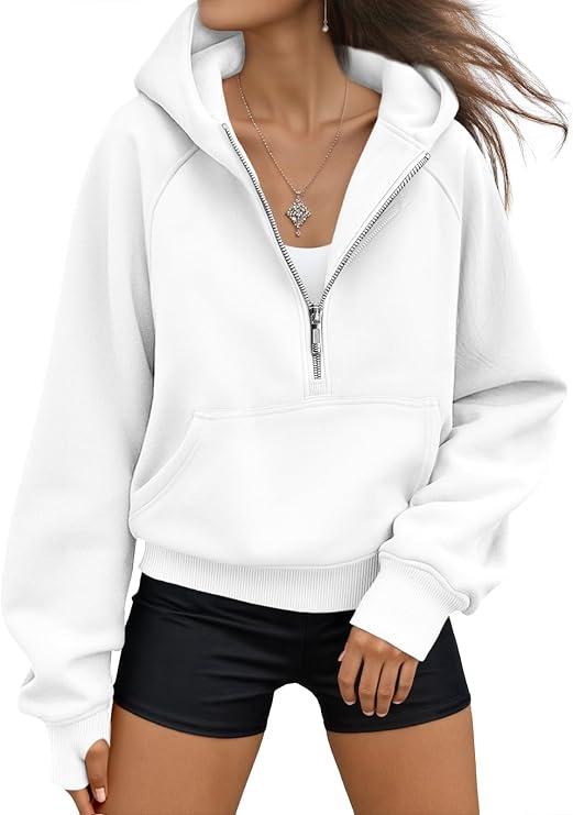 AUTOMET Womens Hoodies Half Zip Up Casual Comfort Fall Clothes 2026
Fleece lined, quarter zip, hooded, jackets with pockets, travel airport outfits,y2k sweatshirts, loung wear, winter fashion, XL