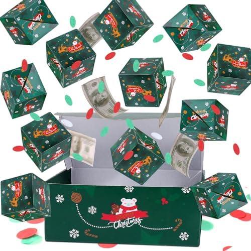 BABORUI Christmas Surprise Gift Box Explosion for Money, Christmas Explosion Gift Box with Confetti, Surprise Pop Up Money Box for Merry (Green)