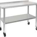 HARDURA Stainless Steel Table 24 x 48 Inches with Wheels Casters NSF Heavy Duty Commercial Prep Table with 2 Backsplash and Adjustable Undershelf for Restaurant Kitchen Home and Hotel