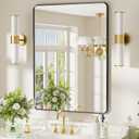 24x36 inch Black Bathroom Mirror, Metal Framed Rounded Rectangle Wall Mount Vanity Mirror, HD Tempered Glass, Aluminum Frame, Horizontal or Vertical Hanging, Modern Home Decor