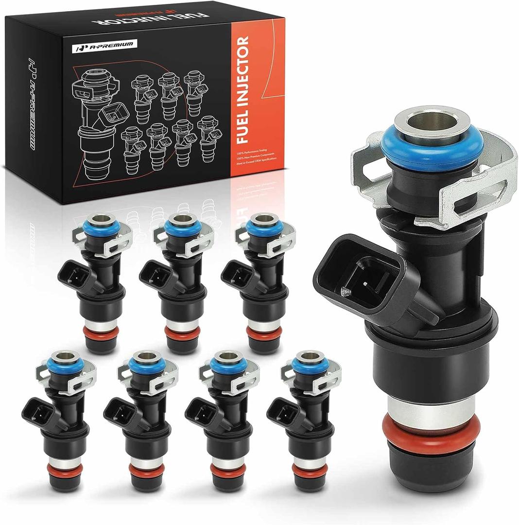 A-Premium 8-Pack 4 Holes Fuel Injectors Compatible with Chevy Silverado 1500 2500 3500, Tahoe/Suburban & GMC Sierra, Yukon, Savana, Envoy & Cadillac Escalade & Buick, 4.8L 5.3L 6.0L, Replace# 17113553