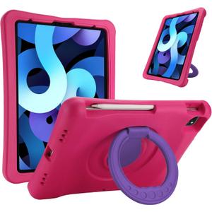 ProCase Kids Case for iPad Air 10.9" 5th Gen 2022/4th Gen 2020/iPad Pro 11 2020/2018, Shockproof Rotate Handle Fold Stand Lightweight Kids Friendly Case Magenta