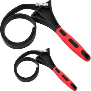 2 pcs Rubber Strap Wrench Set (6 inch+8 inch), Adjustable Wrench Oil Filter Pipe Jar Opener for Home Kitchen Plumbing Workshops Use, Water Filter Plumbing Sink Wrench Faucet Tool (COLOR:Red Black)