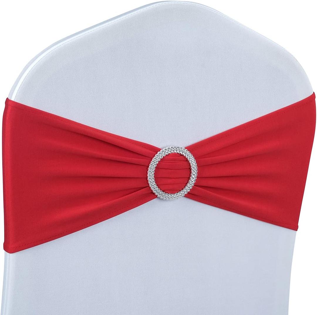 Spandex Chair Sashes - Babenest 100PCS Premium Stretch Chair Cover Band with Buckle Slider Universal Elastic Ties for Wedding Party Ceremony Reception Banquet Decoration (Red)