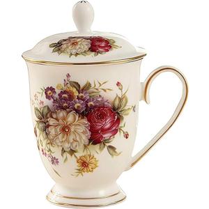 Ceramic Mug,Fine Bone China Tea Cup, Tea Mugs for Women, Tea Cup with Lid, Suitable for Making Tea, Cold Drinks, Hot Drinks, Coffee, Etc, 10 oz (Flower)