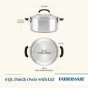 Farberware Brilliance Stainless Steel Dutch Oven/Casserole Pan with Glass Lid, 5 Quart, Dishwasher Safe and Induction Ready, Compatible with All Cooktops, Stainless Steel