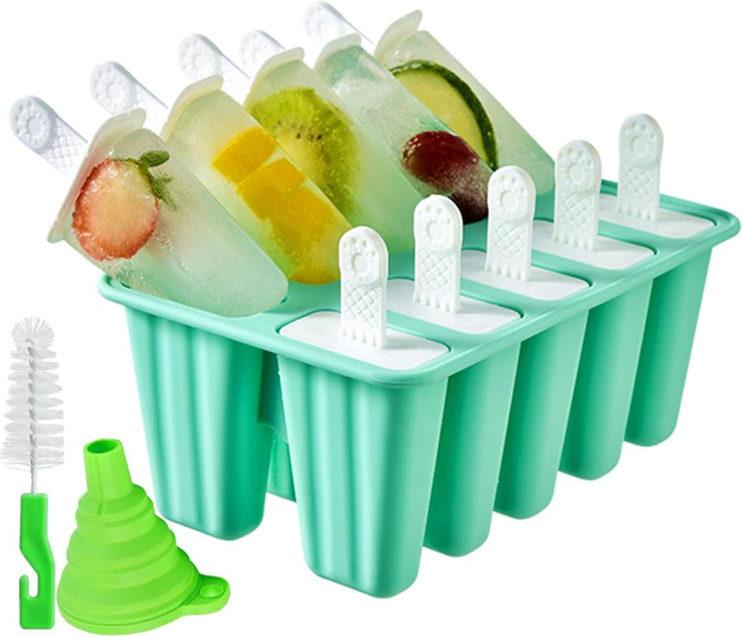 Popsicle Molds 10 Pieces Silicone Ice Pop Molds Popsicle Mold Reusable Easy Release Ice Pop Maker(10 Cavities-Green) Popsicle Molds 10 Pieces Silicone Ice Pop Molds Popsicle Mold Reusable Easy Release Ice Pop Maker(10 Cavities-Green)